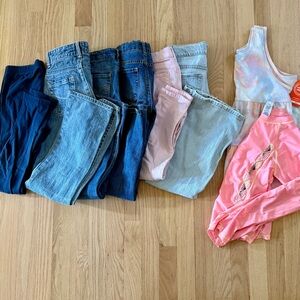 Girls Size 10, 5 Jeans, 1 Navy leggings, 1 Tank, 1 Rash guard